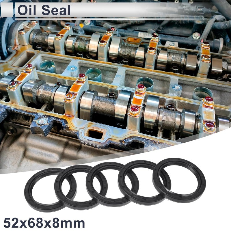 RATCHROLL Universal Oil Seal TC Double Lip W Steel Spring Seal Ring Rotary Shaft Seal 52x68x8mm High Pressure NBR Rubber Black 5 Pcs - Image 2